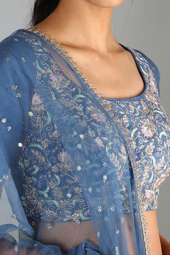 Tara Blue Embroidered Wedding Lehenga Set by Chamee and Palak at Pernia's Pop Up Shop