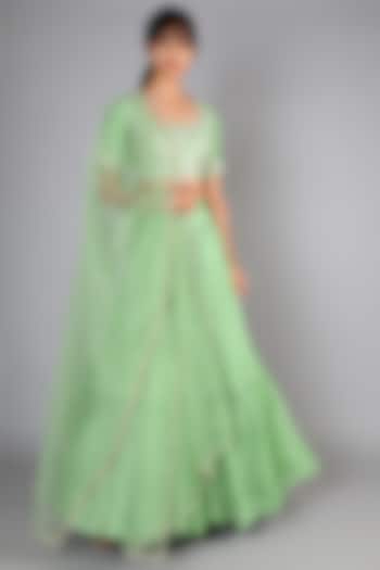 Green Embroidered Lehenga Set by Chamee and Palak