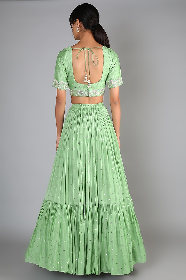 Green Embroidered Wedding Lehenga Set by Chamee and Palak at Pernia's Pop Up Shop