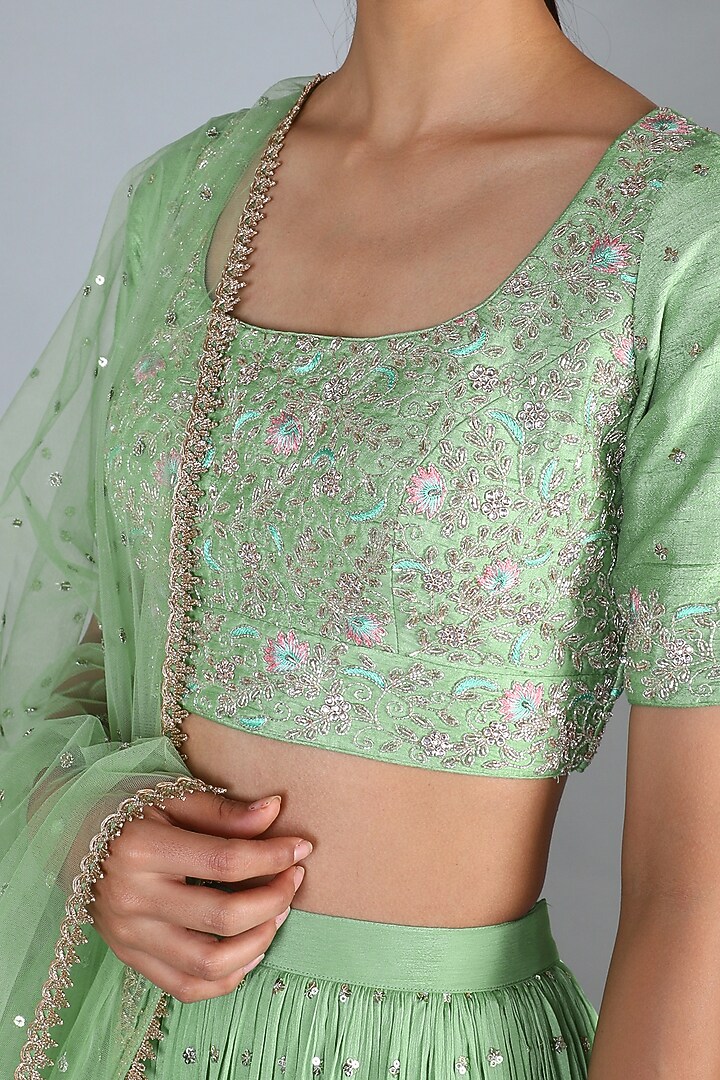 Green Embroidered Wedding Lehenga Set by Chamee and Palak at Pernia's Pop Up Shop