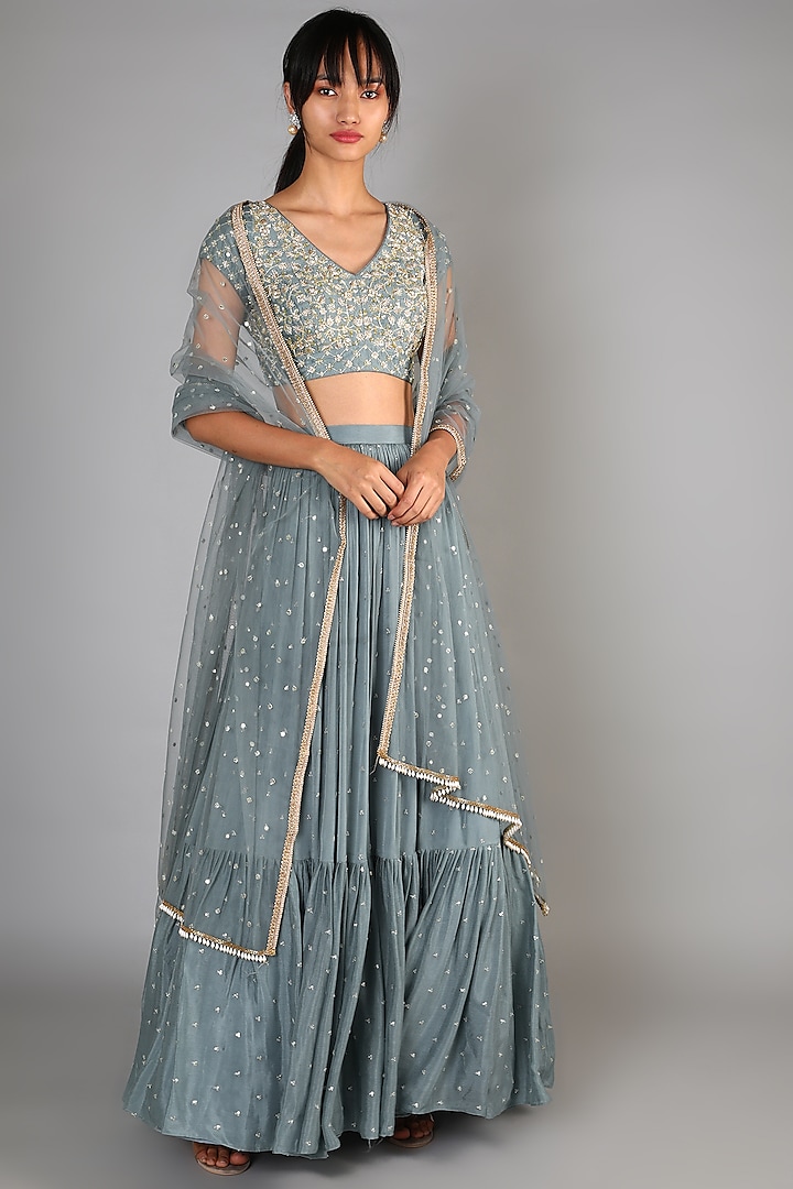 Grey Embroidered Lehenga Set by Chamee and Palak