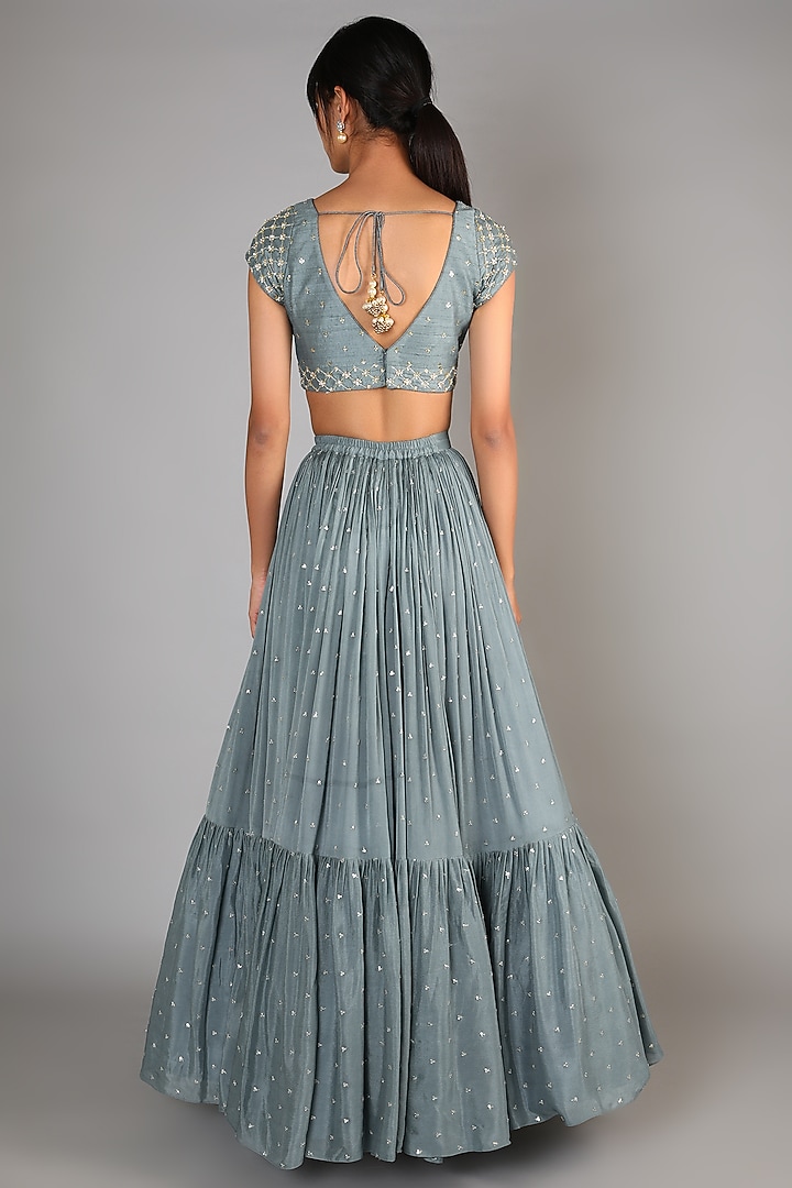 Grey Embroidered Wedding Lehenga Set by Chamee and Palak at Pernia's Pop Up Shop