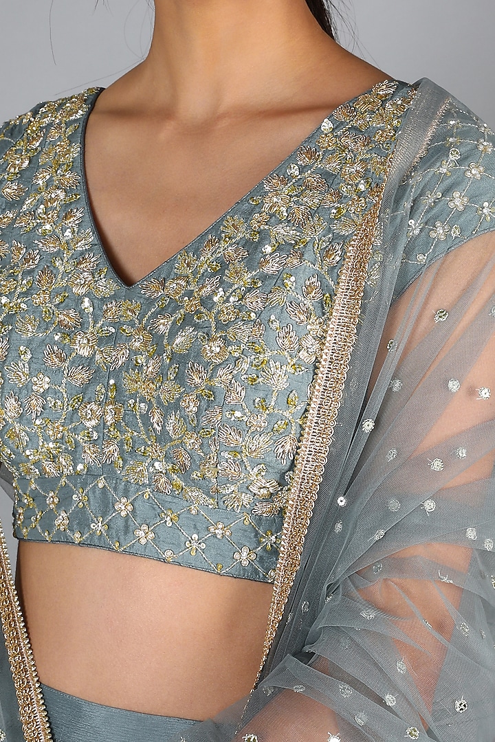 Grey Embroidered Wedding Lehenga Set by Chamee and Palak at Pernia's Pop Up Shop