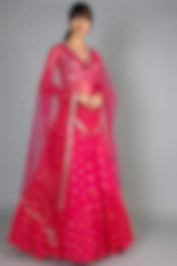 Bright Pink Embroidered Lehenga Set by Chamee and Palak