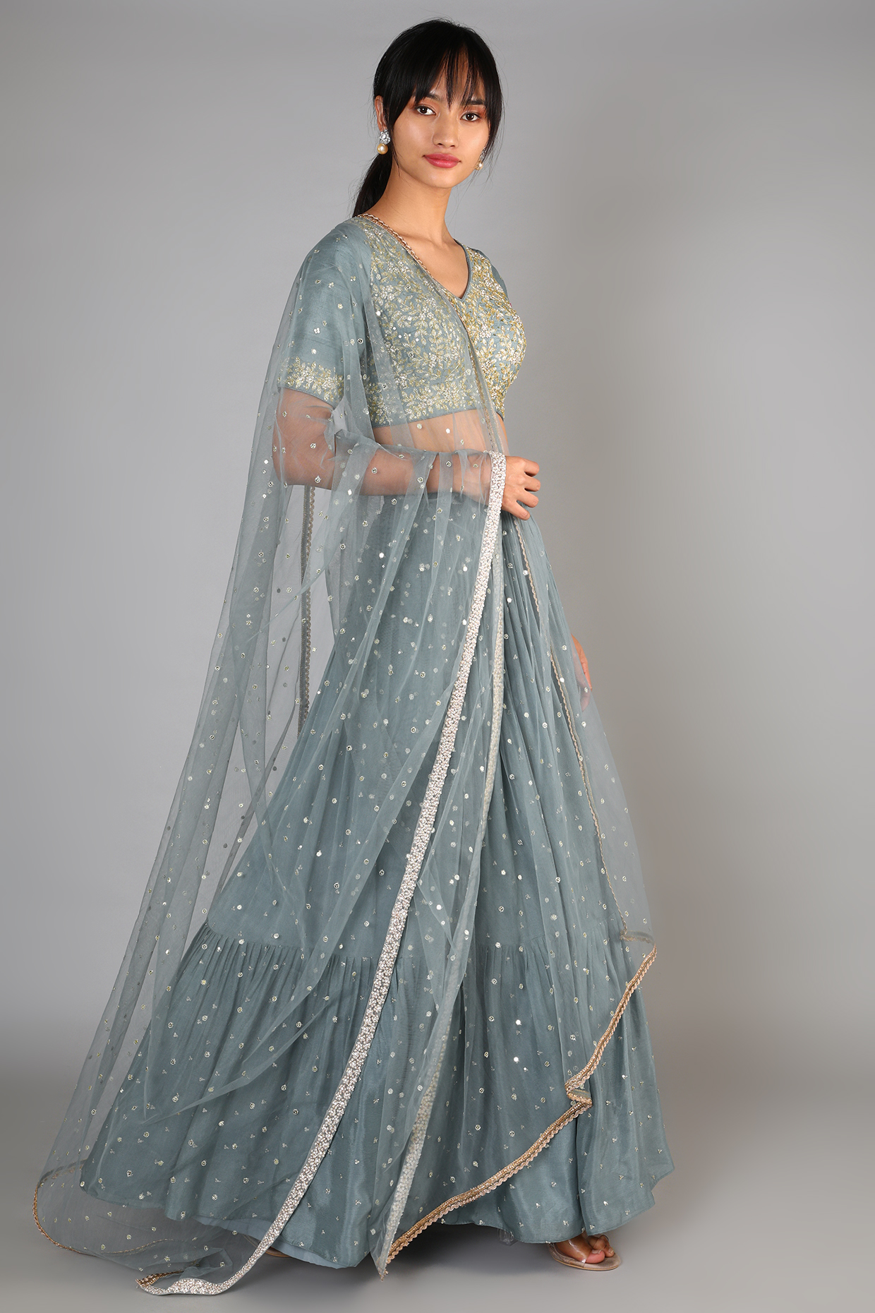 Grey Embroidered Lehenga Set by Chamee and Palak