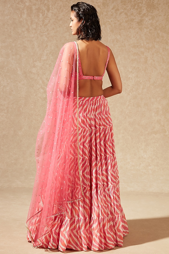 Pink Chevron Printed Wedding Lehenga Set by Chamee and Palak at Pernia's Pop Up Shop