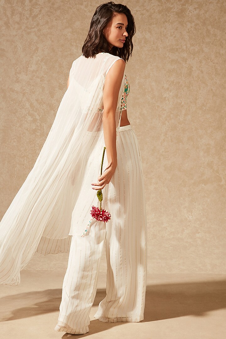 White Georgette Pant Set by Chamee and Palak at Pernia's Pop Up Shop