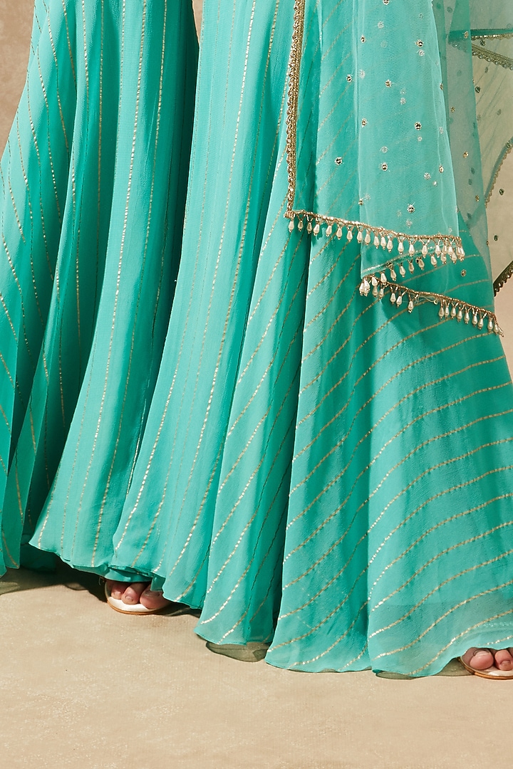 Turquoise Hand Embroidered Kurta Set by Chamee and Palak at Pernia's Pop Up Shop