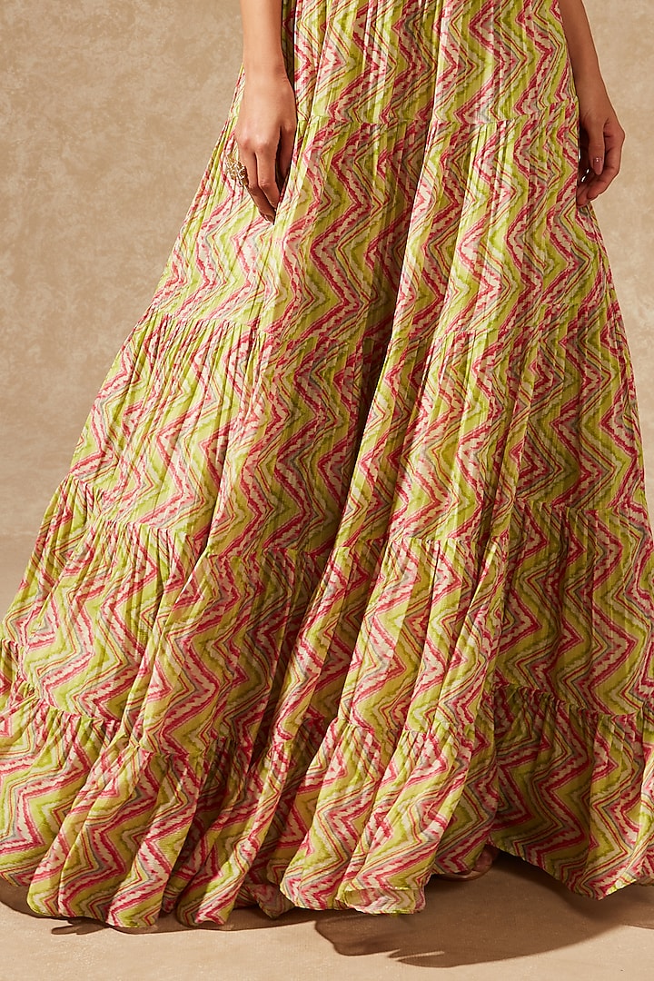 Light Olive Chevron Printed Wedding Lehenga Set by Chamee and Palak at Pernia's Pop Up Shop