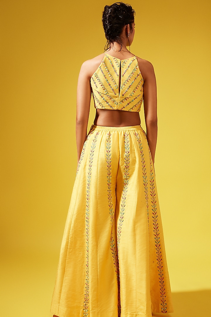 Yellow Embroidered Pant Set by Chamee and Palak at Pernia's Pop Up Shop
