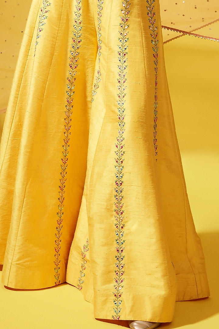 Yellow Embroidered Pant Set by Chamee and Palak at Pernia's Pop Up Shop