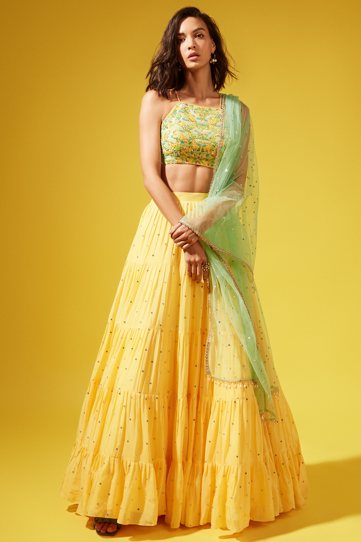 Green Dupion Embroidered Lehenga Set Design by Chamee and Palak at Pernia's  Pop Up Shop 2024