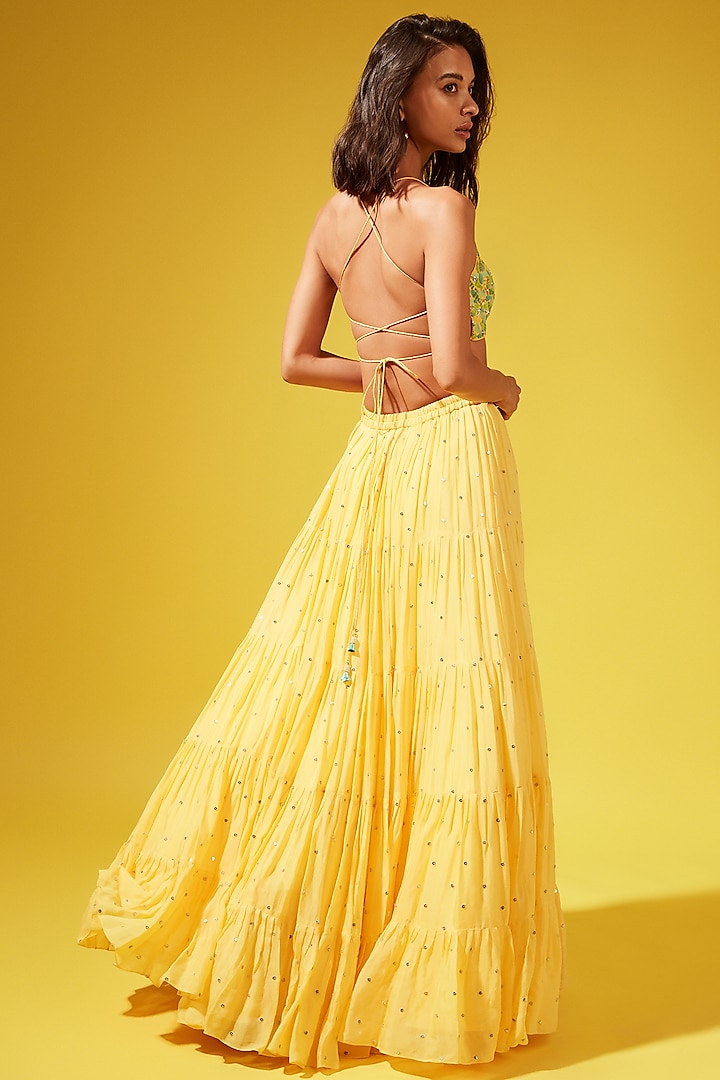 Yellow Georgette Wedding Lehenga Set by Chamee and Palak at Pernia's Pop Up Shop