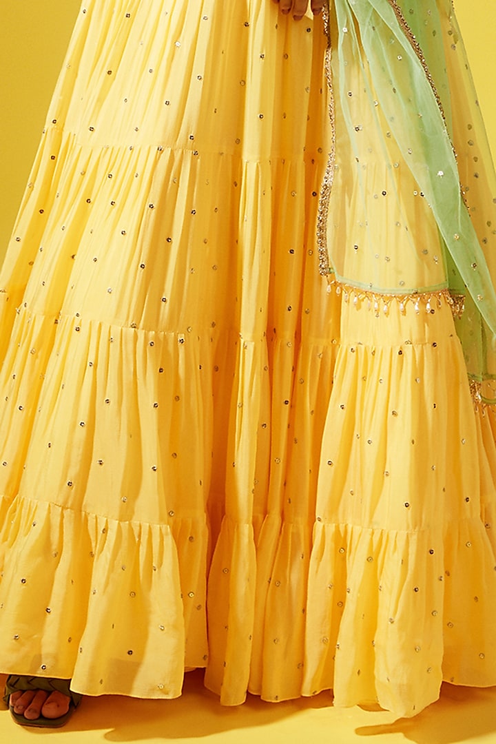 Yellow Georgette Wedding Lehenga Set by Chamee and Palak at Pernia's Pop Up Shop