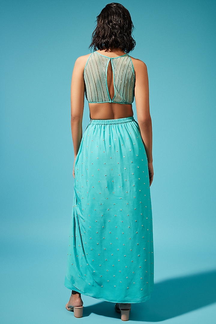 Sky Blue Georgette Skirt Set by Chamee and Palak at Pernia's Pop Up Shop