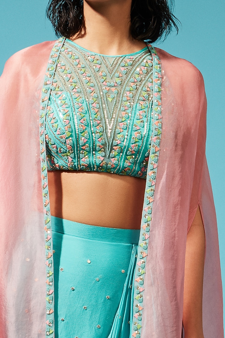Sky Blue Georgette Skirt Set by Chamee and Palak at Pernia's Pop Up Shop