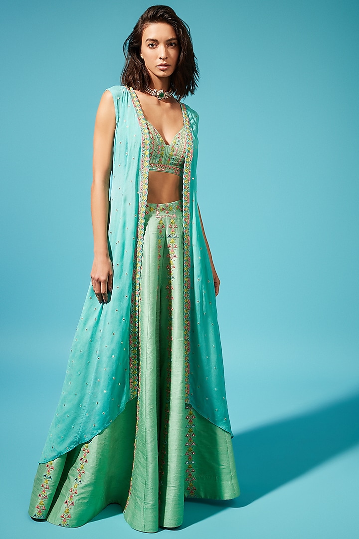 Mint Silk Pant Set by Chamee and Palak at Pernia's Pop Up Shop