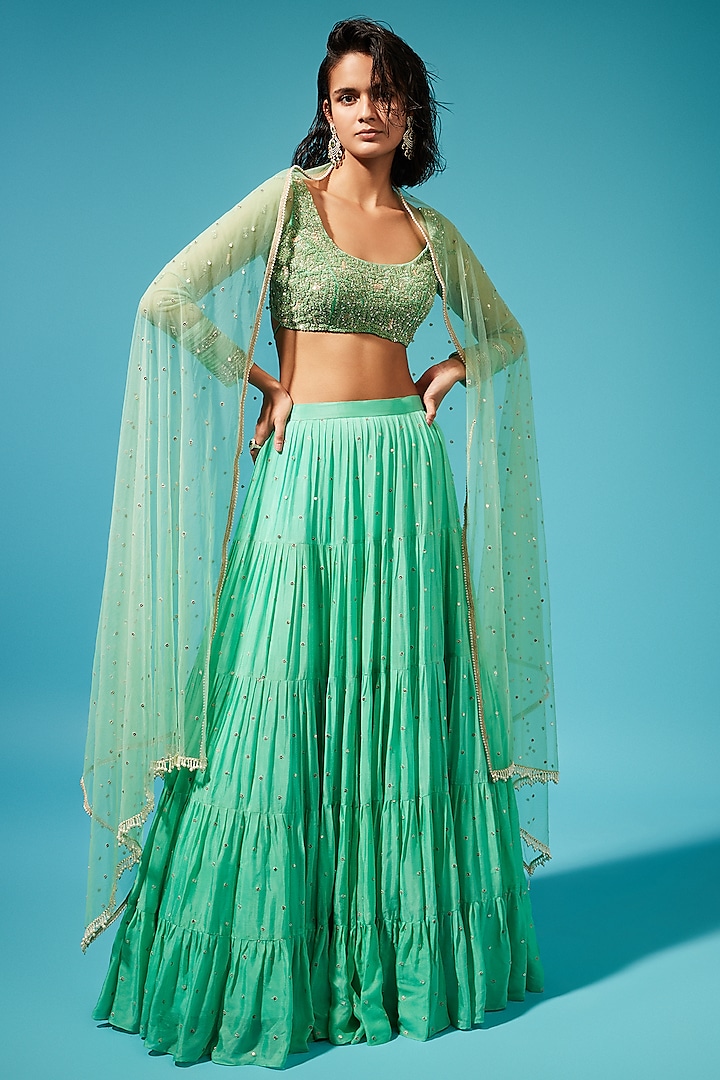 Mint Embroidered Skirt Set by Chamee and Palak