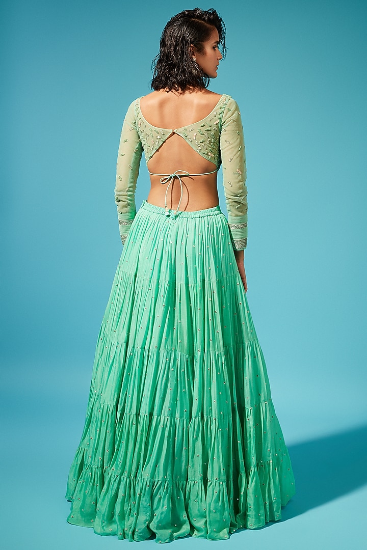 Mint Embroidered Skirt Set by Chamee and Palak at Pernia's Pop Up Shop