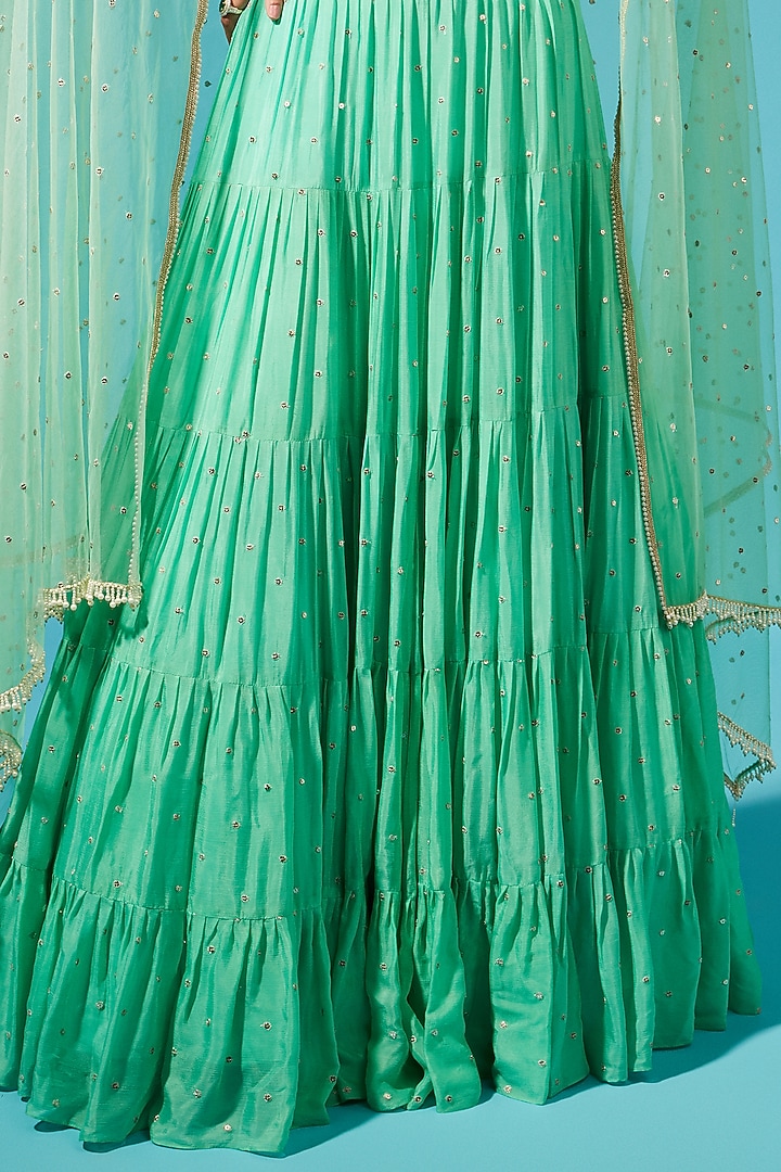 Mint Embroidered Skirt Set by Chamee and Palak at Pernia's Pop Up Shop