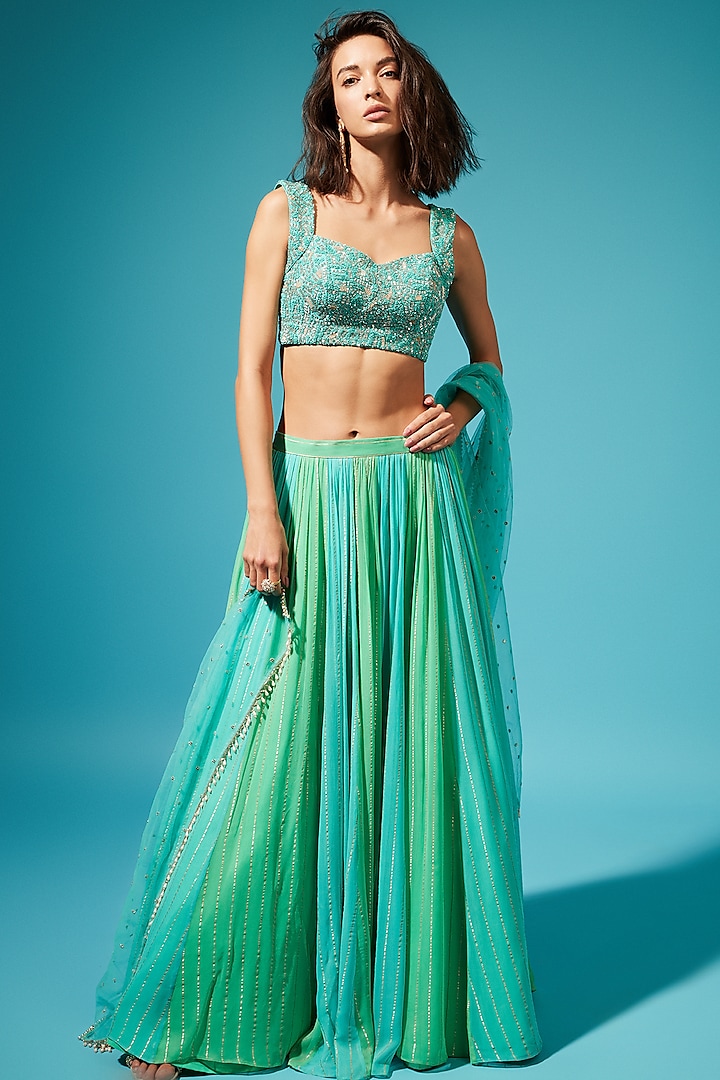 Mint Georgette Lehenga Set by Chamee and Palak