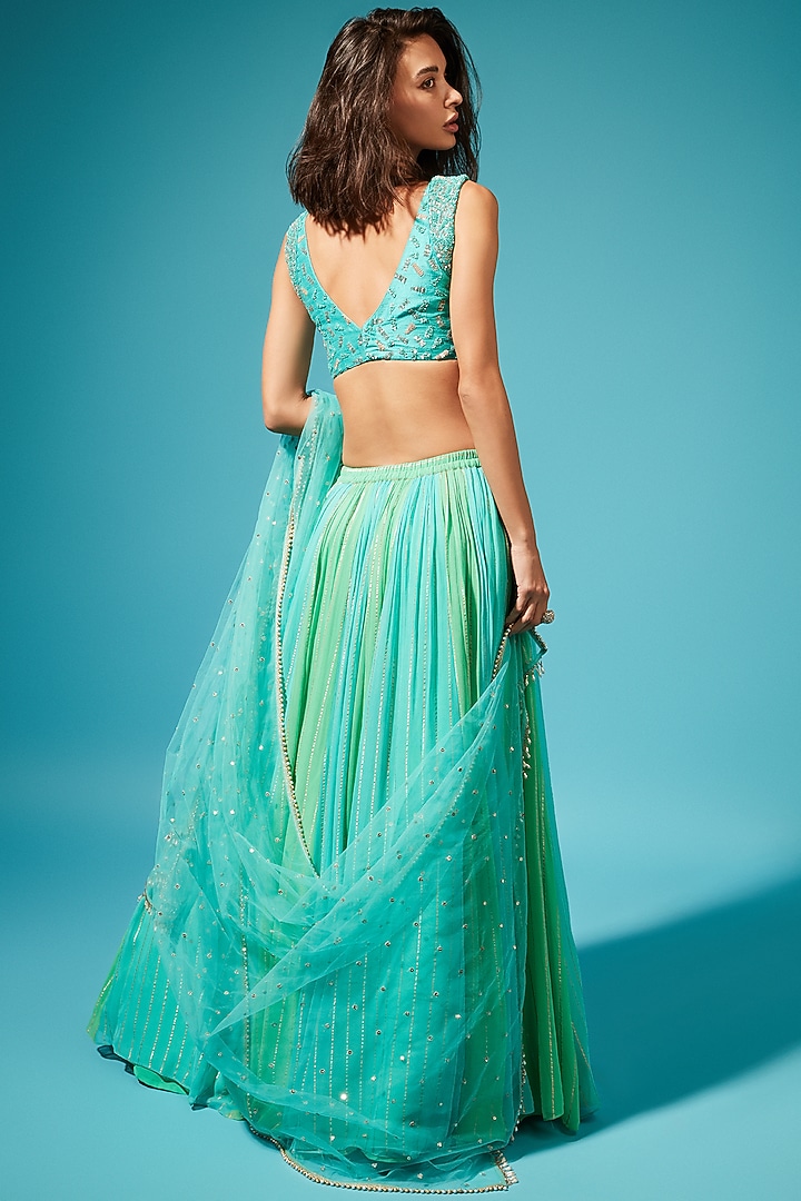 Mint Georgette Wedding Lehenga Set by Chamee and Palak at Pernia's Pop Up Shop