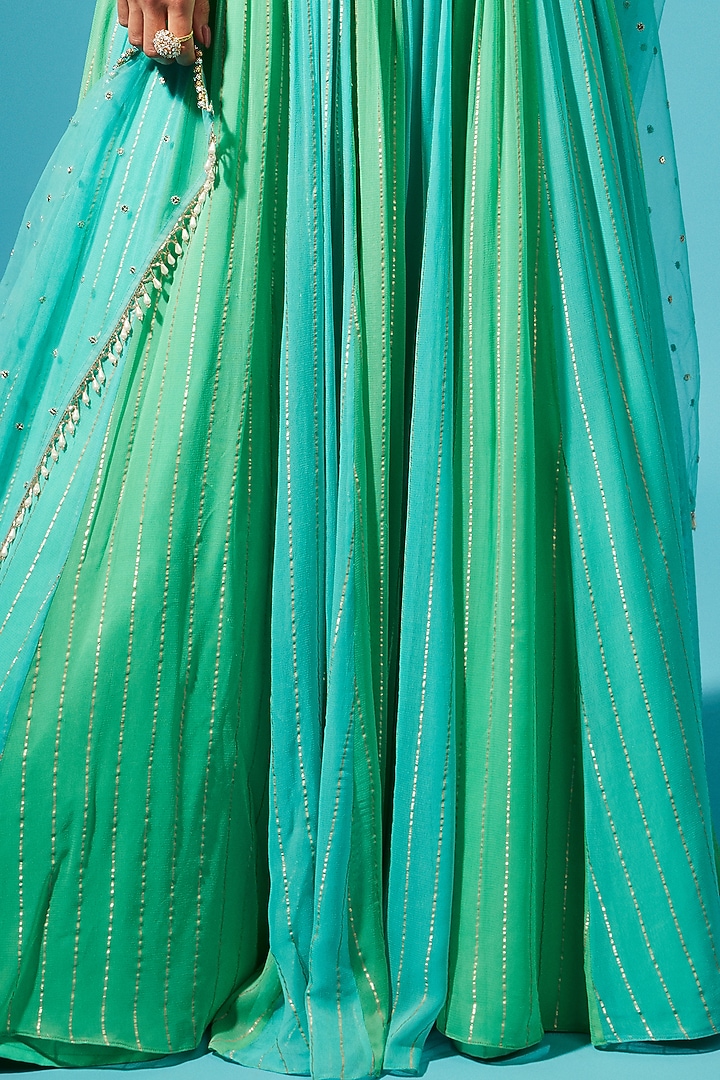Mint Georgette Wedding Lehenga Set by Chamee and Palak at Pernia's Pop Up Shop