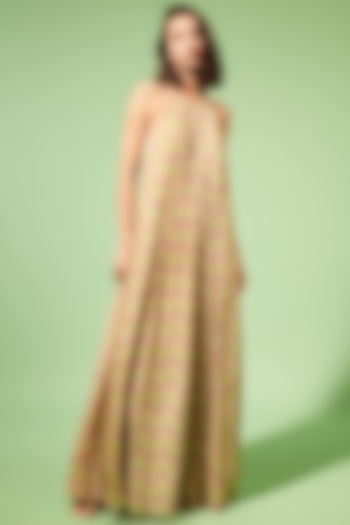 Light Olive Green Embroidered Maxi Vacation Dress by Chamee and Palak at Pernia's Pop Up Shop