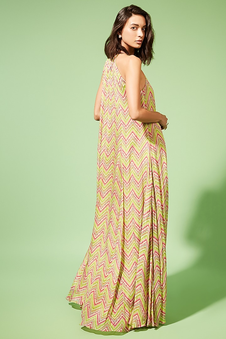 Light Olive Green Embroidered Maxi Vacation Dress by Chamee and Palak at Pernia's Pop Up Shop