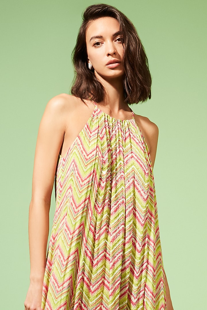 Light Olive Green Embroidered Maxi Vacation Dress by Chamee and Palak at Pernia's Pop Up Shop