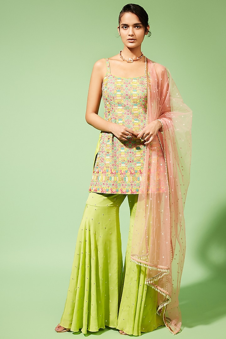 Pastel Green Embroidered Kurta Set by Chamee and Palak