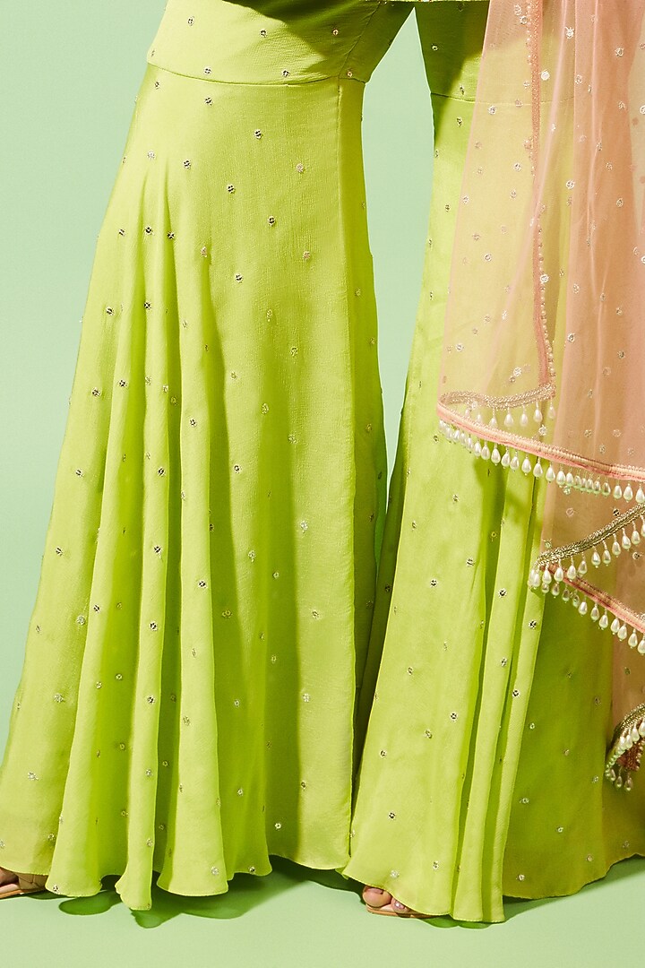 Pastel Green Embroidered Kurta Set by Chamee and Palak at Pernia's Pop Up Shop