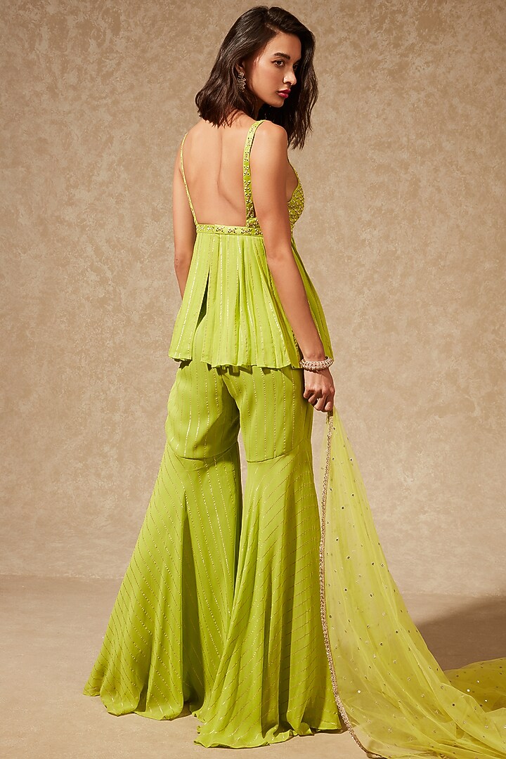 Neon Green Georgette Pant Set by Chamee and Palak at Pernia's Pop Up Shop