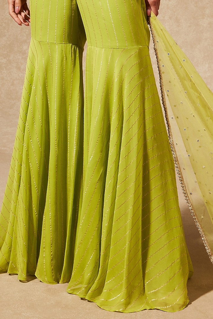 Neon Green Georgette Pant Set by Chamee and Palak at Pernia's Pop Up Shop