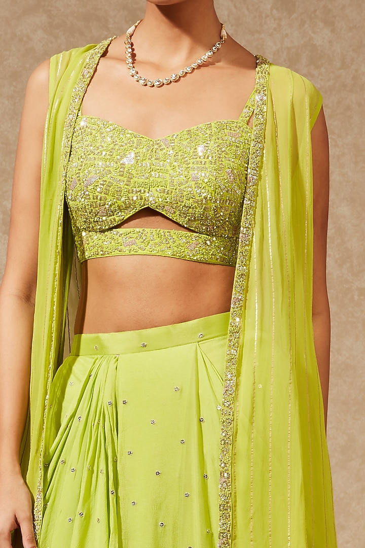 Neon Green Georgette Skirt Set by Chamee and Palak at Pernia's Pop Up Shop