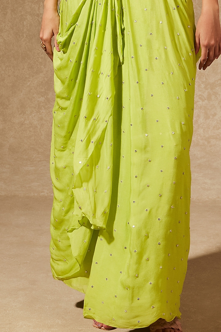 Neon Green Georgette Skirt Set by Chamee and Palak at Pernia's Pop Up Shop