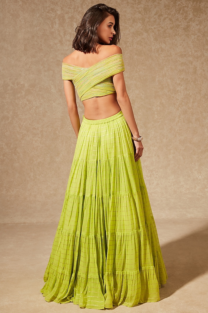 Neon Green Georgette Wedding Lehenga Set by Chamee and Palak at Pernia's Pop Up Shop