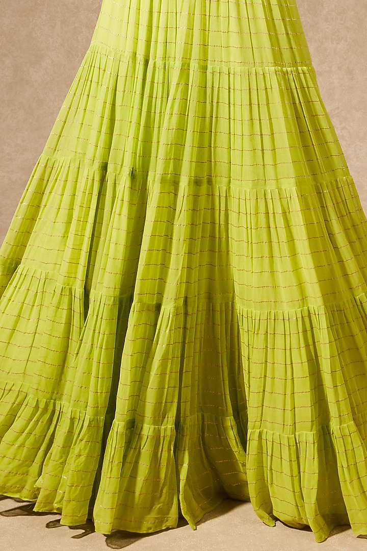 Neon Green Georgette Wedding Lehenga Set by Chamee and Palak at Pernia's Pop Up Shop