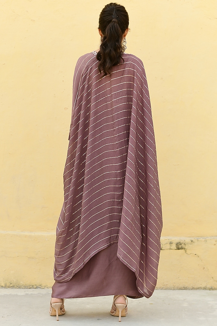 Brown Georgette Sequins Hand Embroidered Cape Set by Chamee and Palak at Pernia's Pop Up Shop