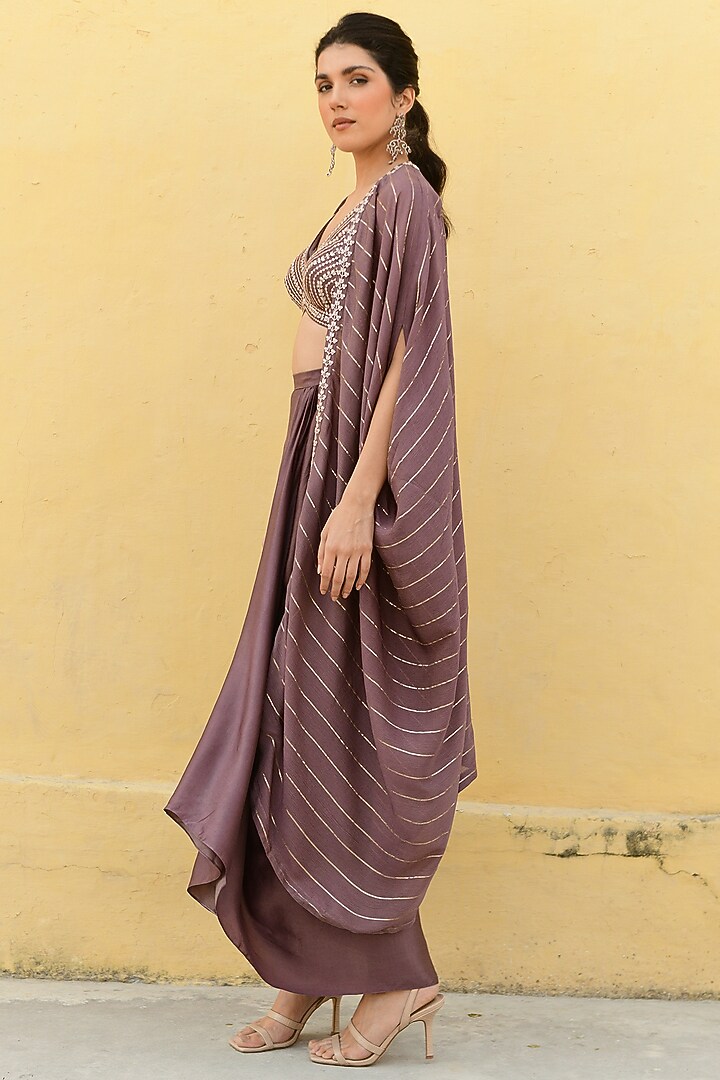 Brown Georgette Sequins Hand Embroidered Cape Set by Chamee and Palak at Pernia's Pop Up Shop