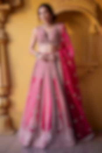 Pink Raw Silk Zardosi & Resham Embroidered Bridal Lehenga Set by Chamee and Palak at Pernia's Pop Up Shop