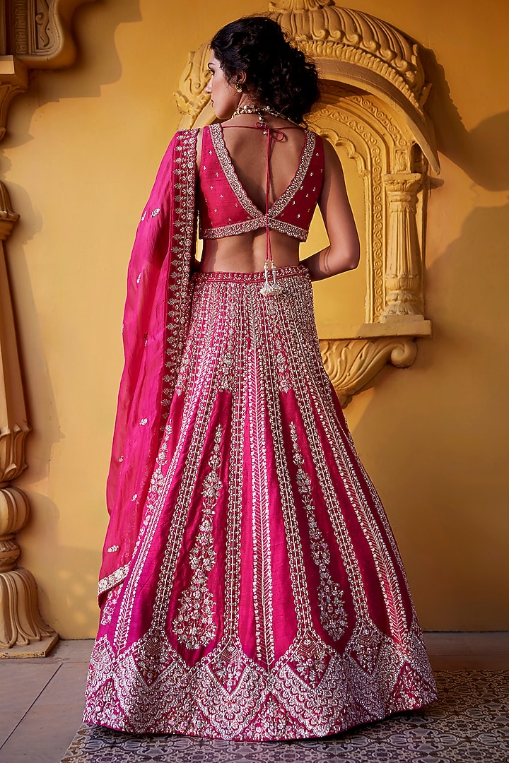 Pink Raw Silk Zardosi & Resham Embroidered Bridal Lehenga Set by Chamee and Palak at Pernia's Pop Up Shop
