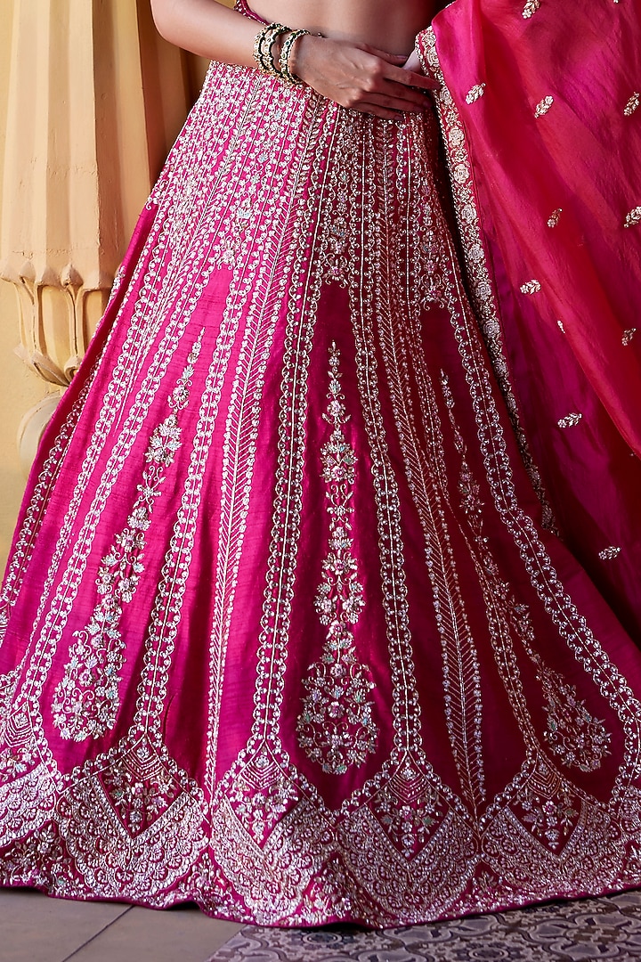 Pink Raw Silk Zardosi & Resham Embroidered Bridal Lehenga Set by Chamee and Palak at Pernia's Pop Up Shop