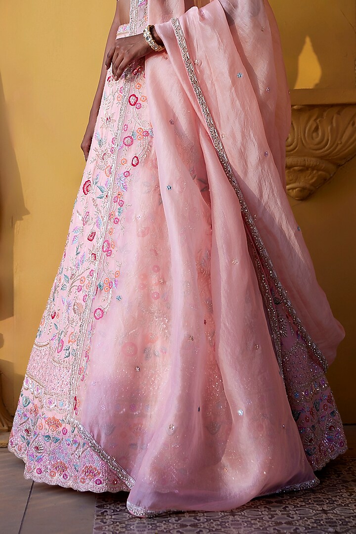 Light Peach Raw Silk Sequins & Zardosi Embroidered Bridal Lehenga Set by Chamee and Palak at Pernia's Pop Up Shop