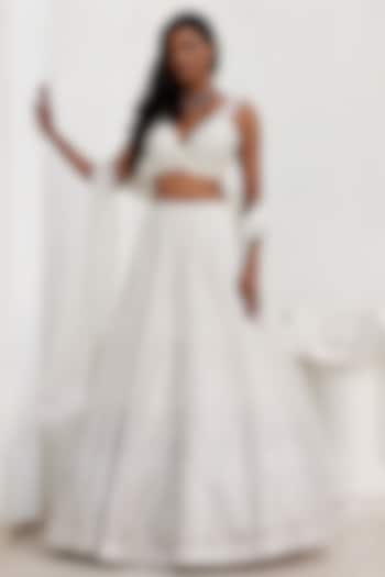 Ivory Organza & Silk Mirror Embroidered Wedding Lehenga Set by Chamee and Palak at Pernia's Pop Up Shop