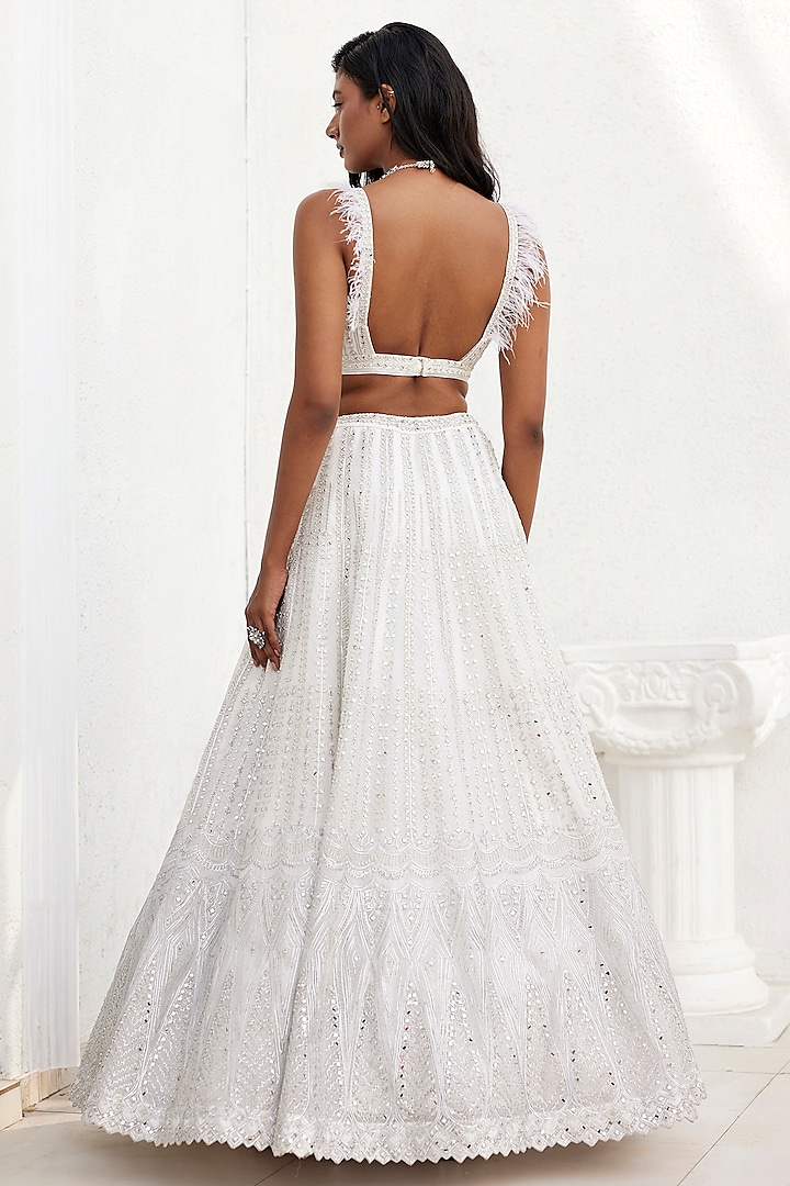 Ivory Organza & Silk Mirror Embroidered Wedding Lehenga Set by Chamee and Palak at Pernia's Pop Up Shop