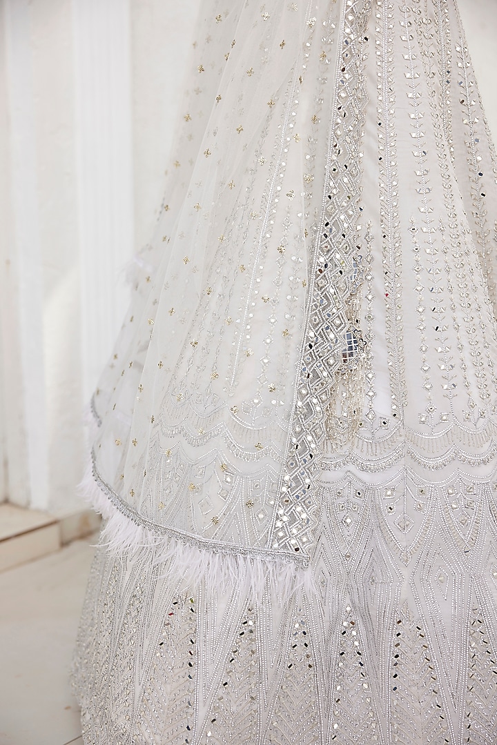 Ivory Organza & Silk Mirror Embroidered Wedding Lehenga Set by Chamee and Palak at Pernia's Pop Up Shop