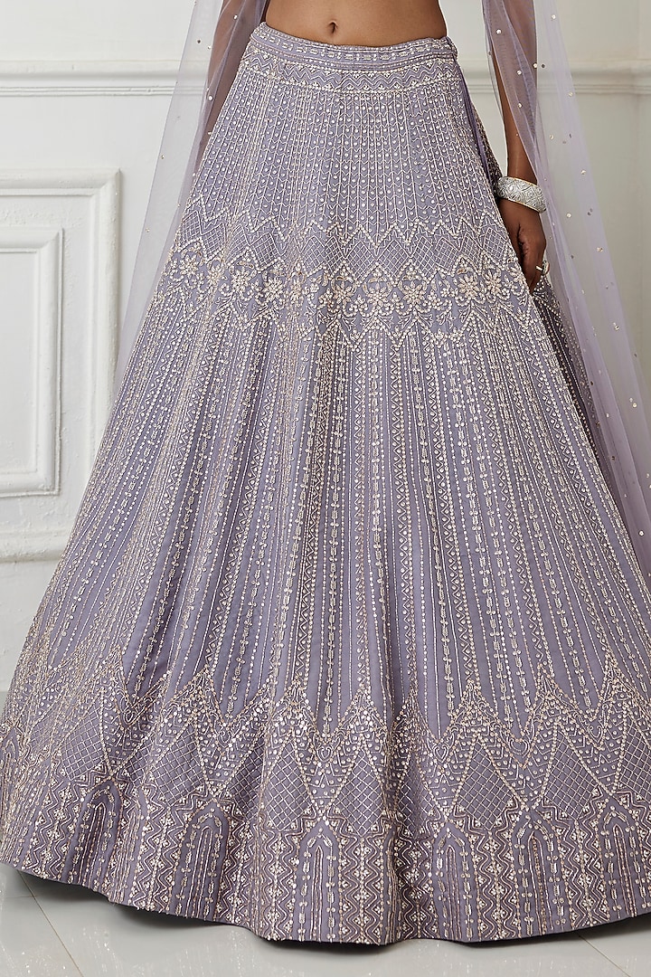 Lilac Organza Zardosi & Pearl Embellished Bridal Lehenga Set by Chamee and Palak at Pernia's Pop Up Shop