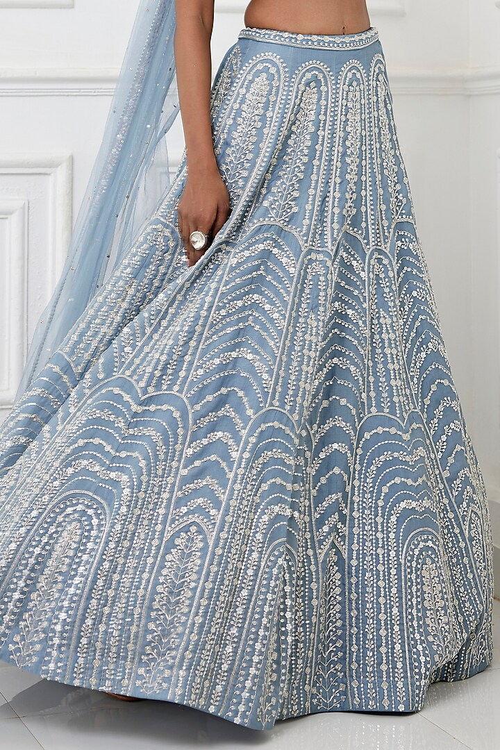 Grey Organza Glass Bead Embroidered Bridal Lehenga Set by Chamee and Palak at Pernia's Pop Up Shop