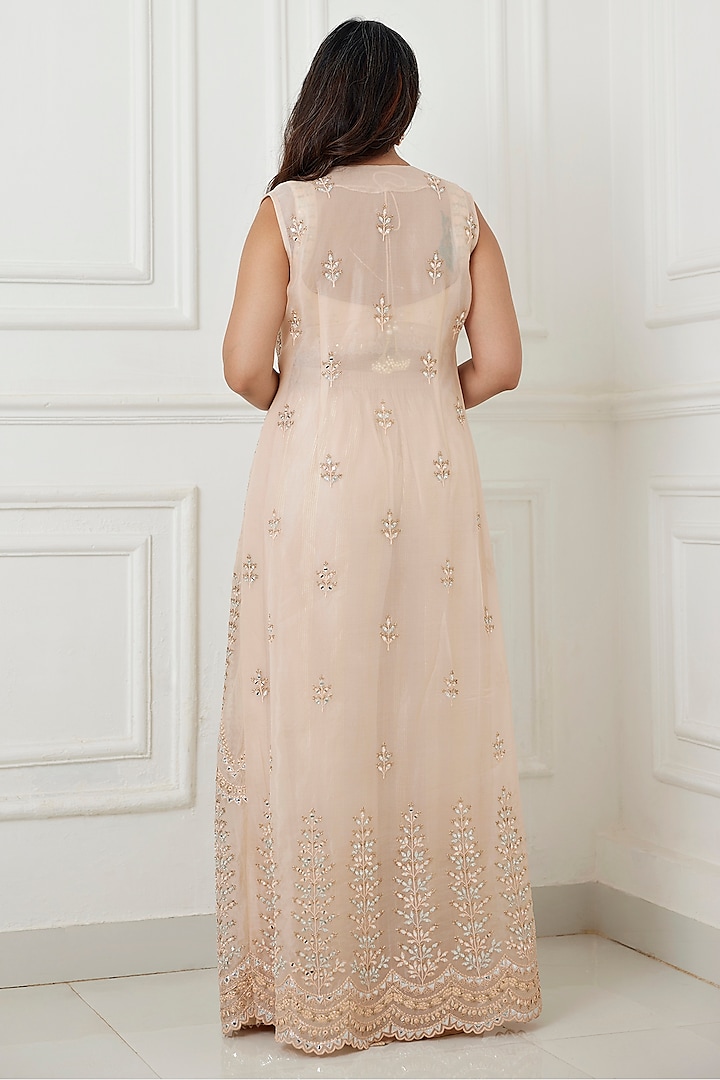 Peach Organza Embroidered Jacket Set by Chamee and Palak at Pernia's Pop Up Shop